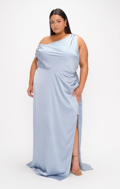 Jodie Dress ~ Steel Blue Luxe Satin