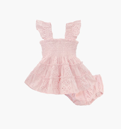 The Baby Ellie Nap Dress - Pink Broderie Voile