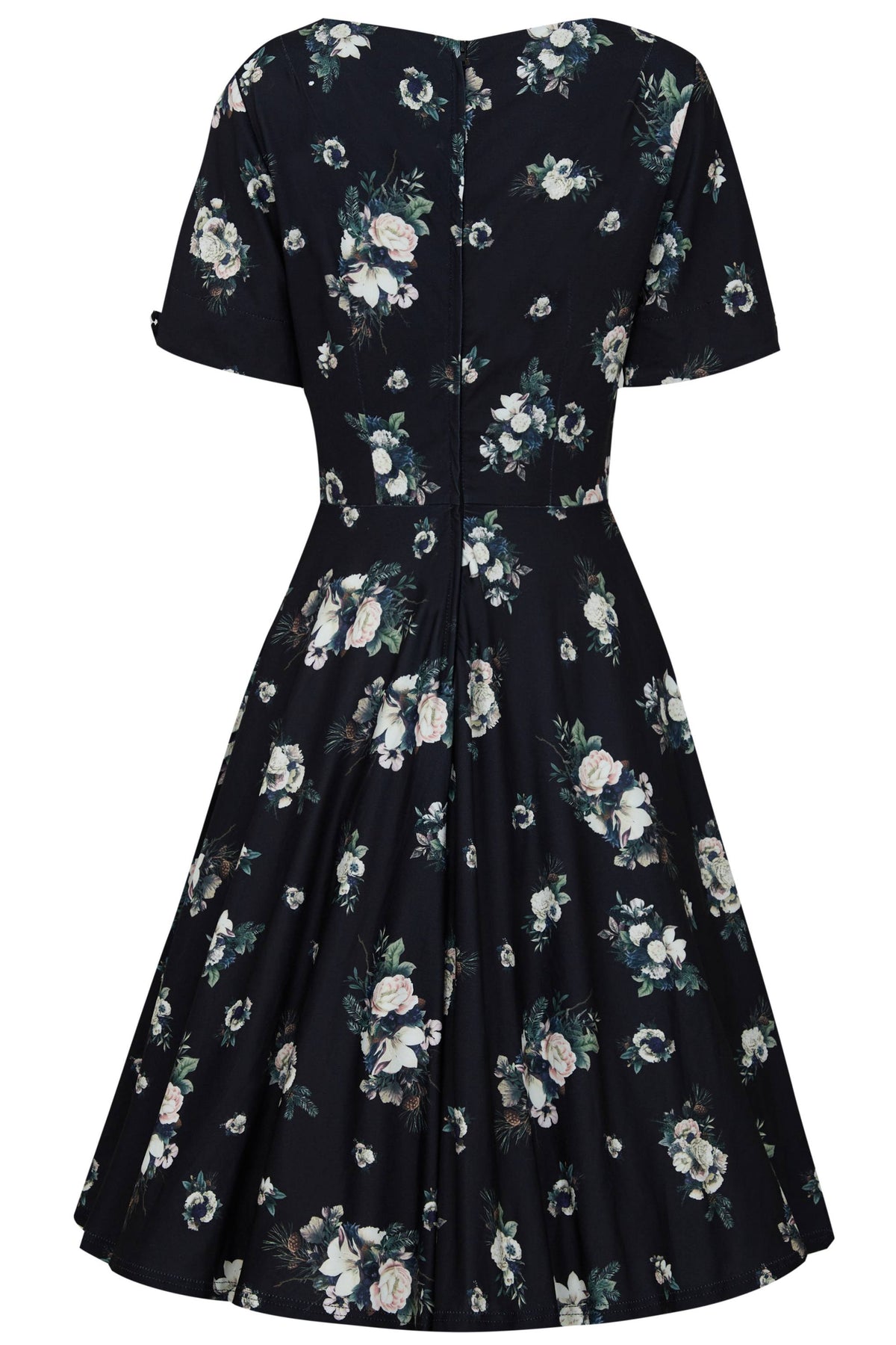 Brenda Black Floral Flared Dress