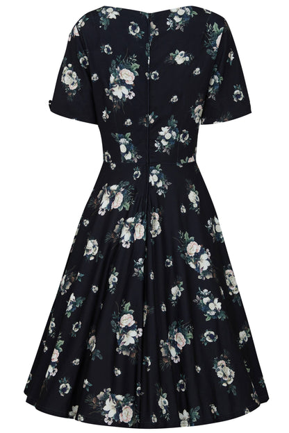 Brenda Black Floral Flared Dress