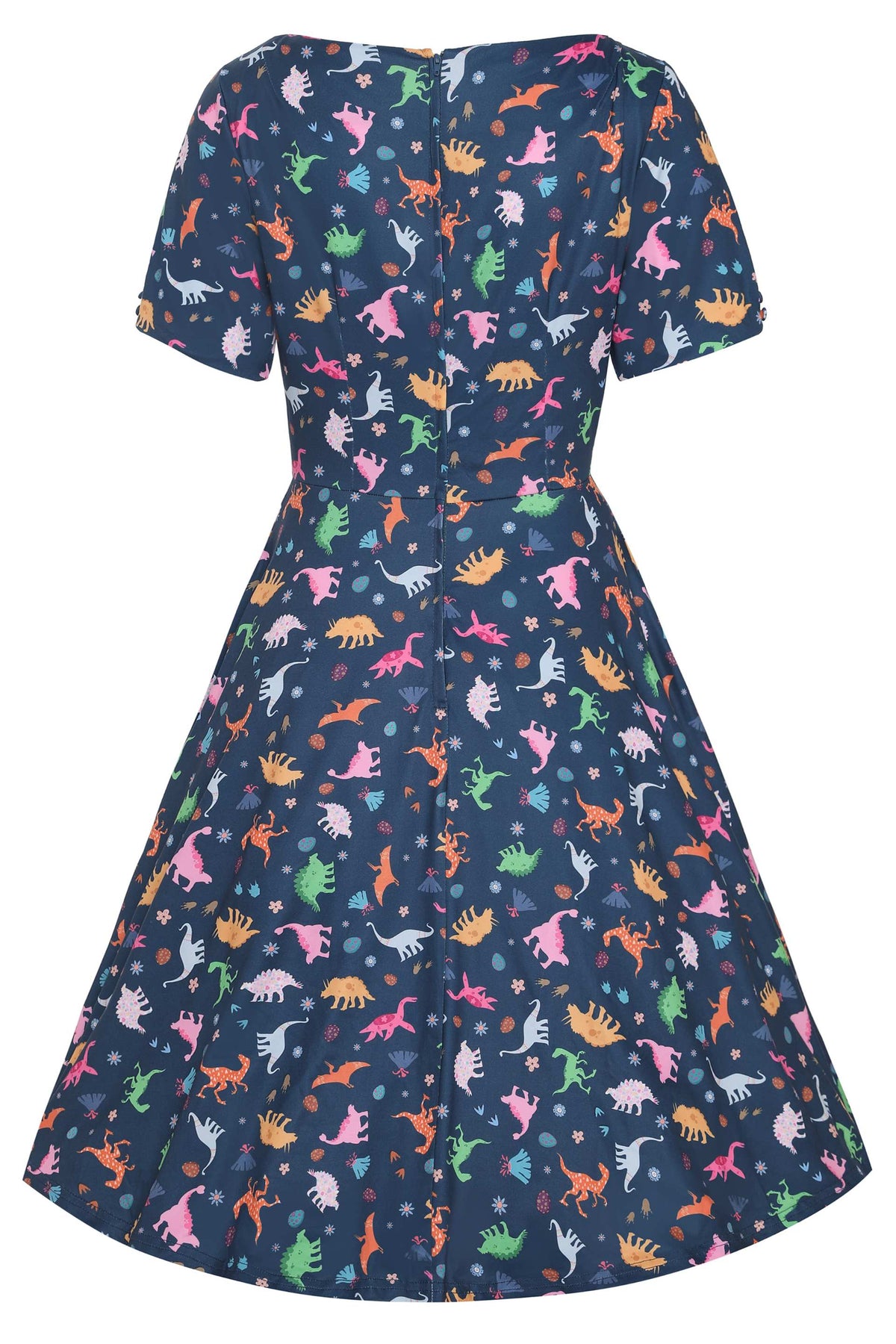 Brenda Navy Blue Dinosaur Flared Dress