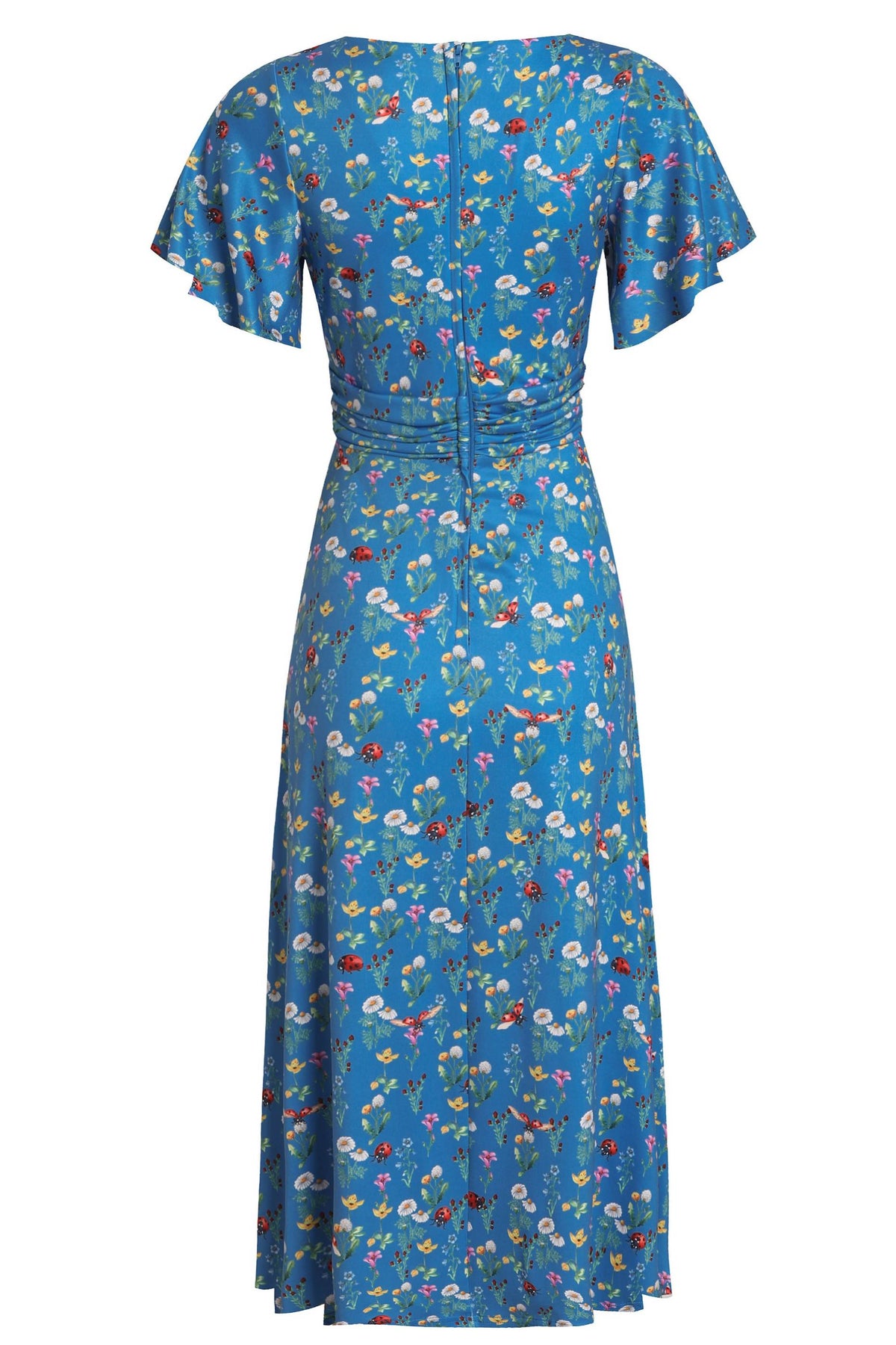Donna Crossover Bust Blue Ladybug Dress