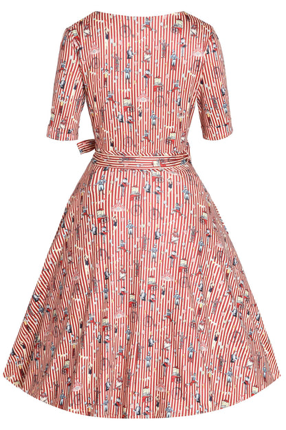 Matilda Circus Red Striped Wrap Dress