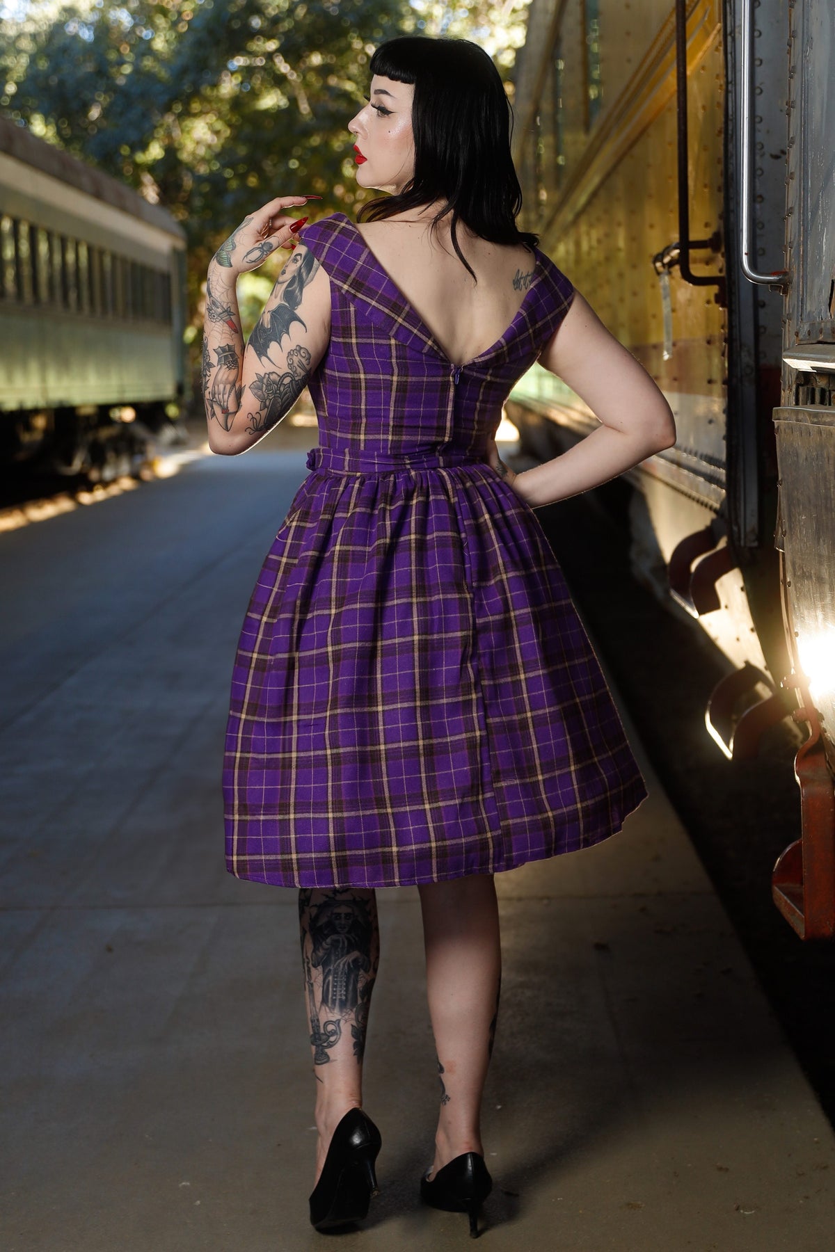 Cindy Full Circle Dress in Purple Tartan