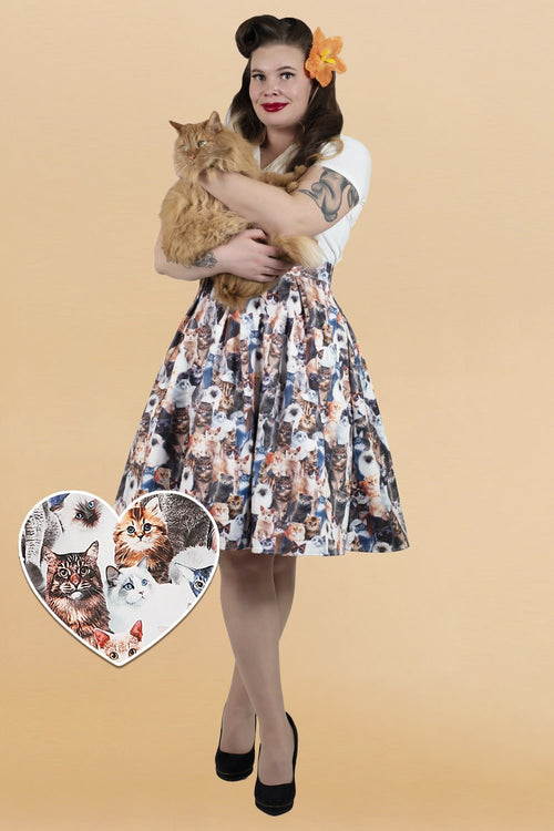 Carolyn Box Pleat Skirt in Cute Cat Print