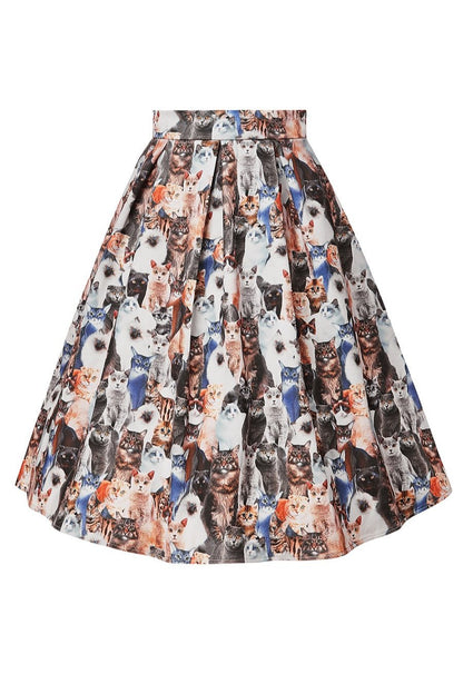 Carolyn Box Pleat Skirt in Cute Cat Print