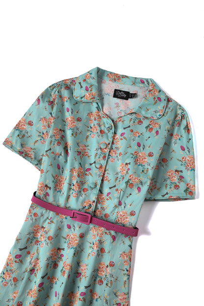 Penelope Mint Green Floral Shirt Dress