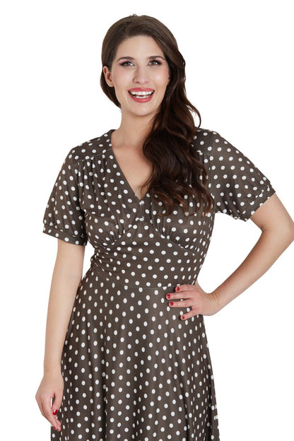 Julia 50s Style Brown & White Polka Dot Dress