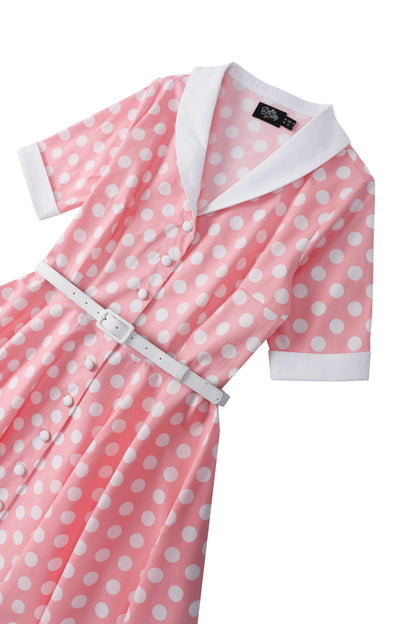 Mollie Light Pink Polka Dot Full Circle Shirt Dress