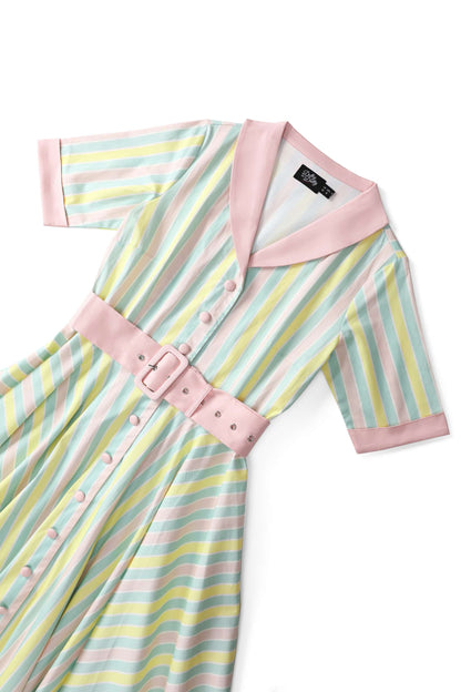 Mollie Pink Striped Full Circle Shirt Dress