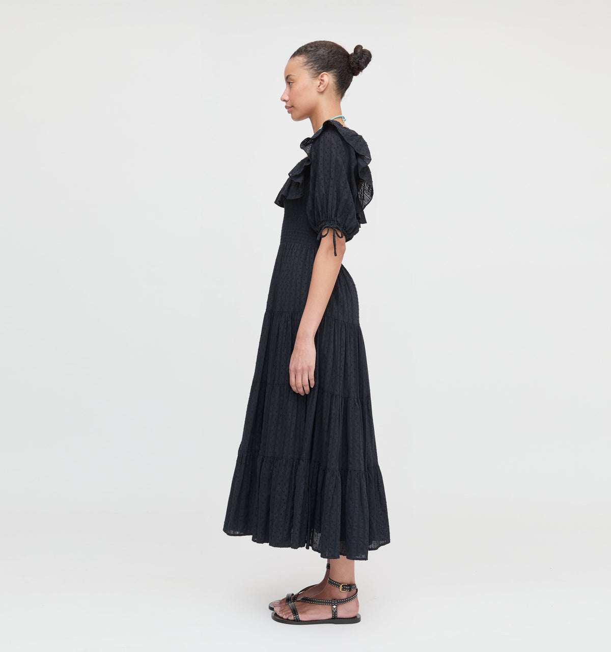 The Corinne Nap Dress - Black Linear Swiss Dot