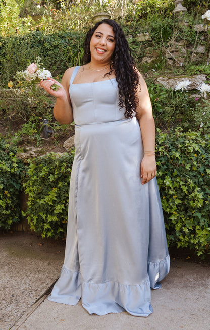 Clarissa Corset Dress ~ Steel Blue Luxe Satin
