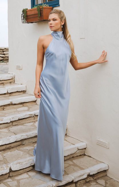 Lisa Maxi Dress ~ Steel Blue Luxe Satin