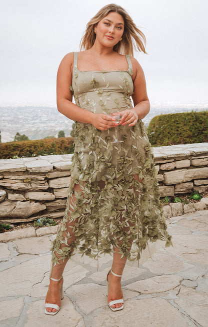 Stephanie Dress ~ Moss Green 3D Floral