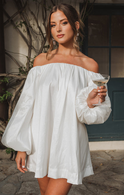Brenna Mini Dress ~ White Taffeta