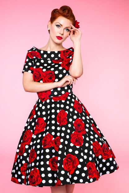Darlene Polka & Roses Swing Dress