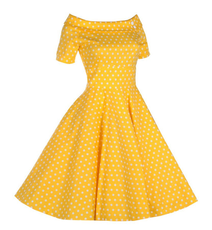 Darlene Retro Yellow Polka Dot Swing Dress