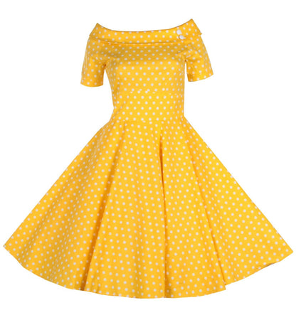 Darlene Retro Yellow Polka Dot Swing Dress