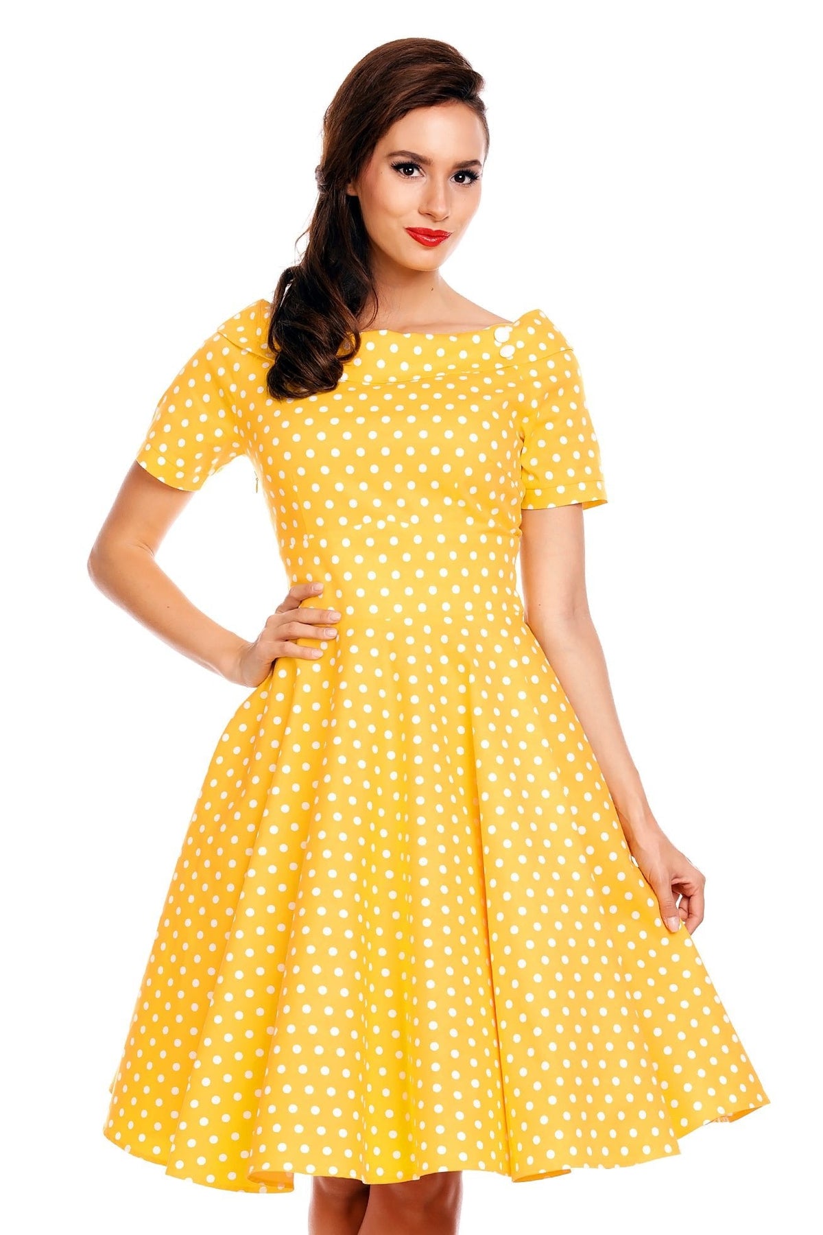 Darlene Retro Yellow Polka Dot Swing Dress