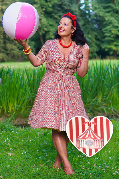 Matilda Circus Red Striped Wrap Dress