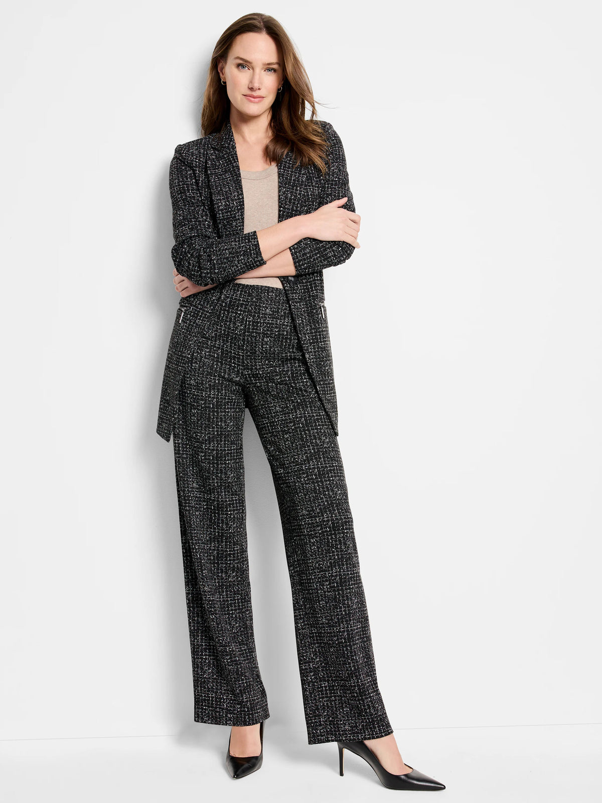 Lenox Wide-Leg Dotty Grid Pant