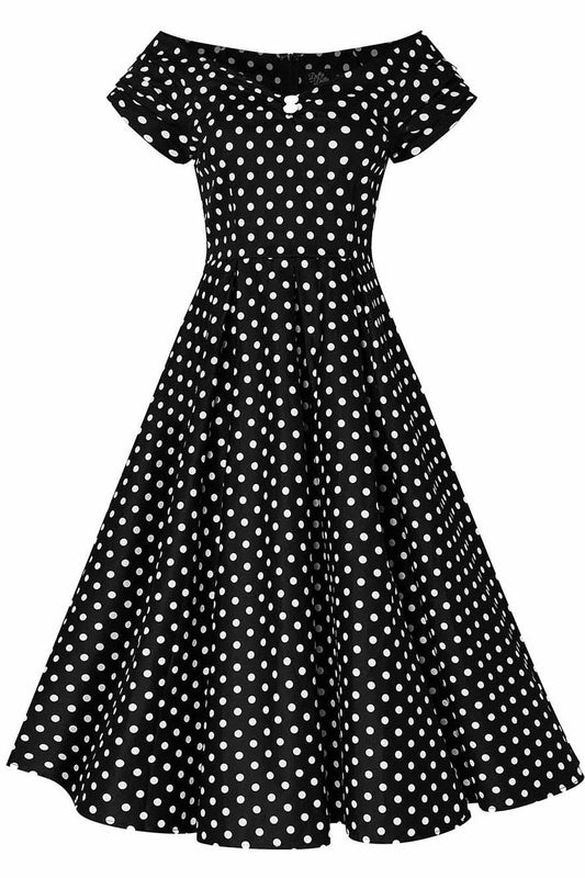 Lily Black Swing Dress With White Polka Dots