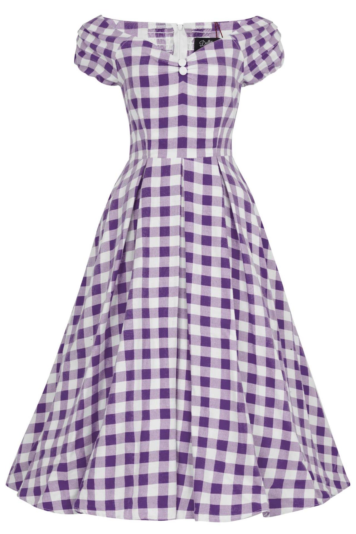 Lily Off Shoulder Purple Gingham Dress
