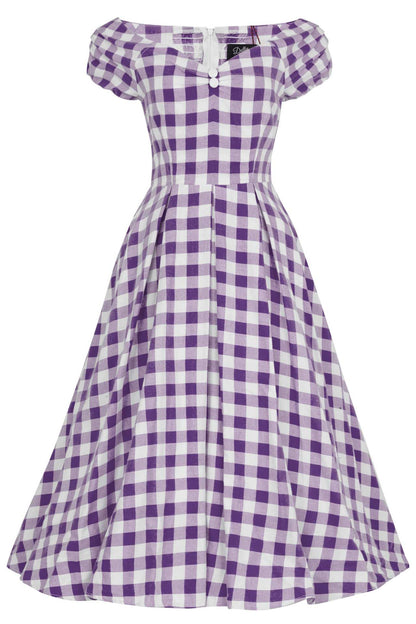 Lily Off Shoulder Purple Gingham Dress