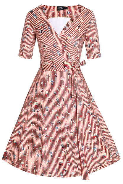 Matilda Circus Red Striped Wrap Dress