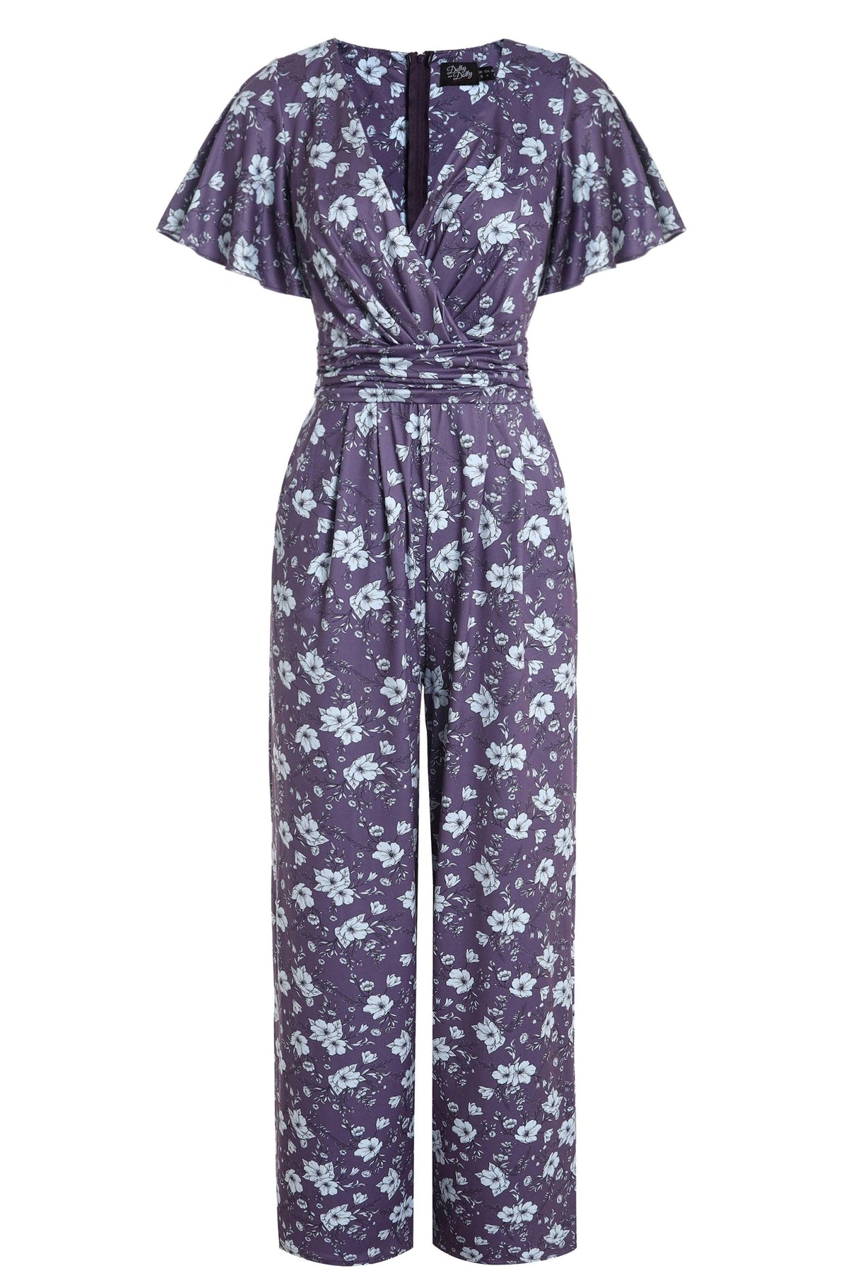 Esther Purple Floral Butterfly Sleeved Jumpsuit