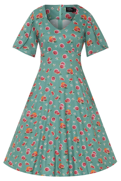 Janice Green Grapefruit Petal Sleeved Tea Dress