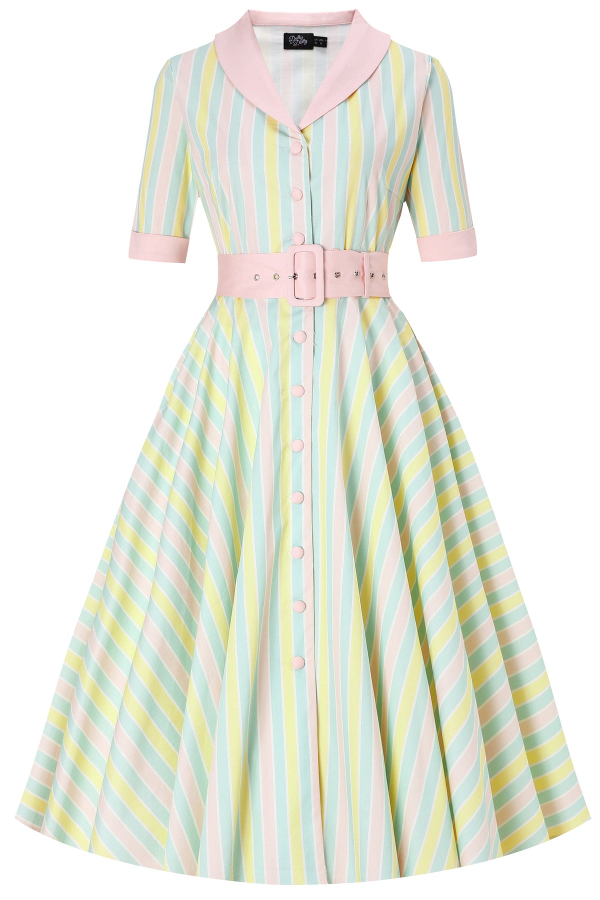 Mollie Pink Striped Full Circle Shirt Dress