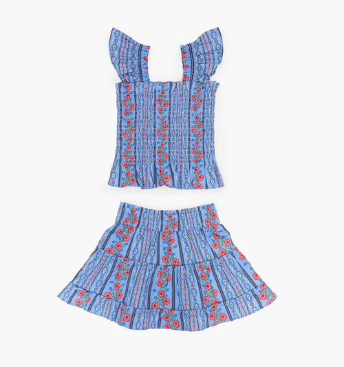 The Tiny Paz Nap Set - Blue Floral Batik Stripe