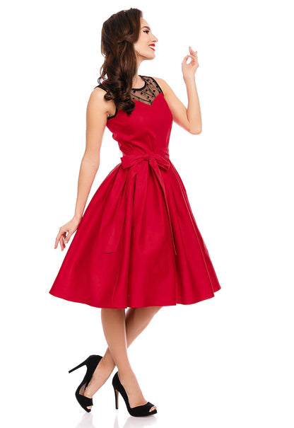 Elizabeth Vintage Style Swing Party Dress in Red - Black