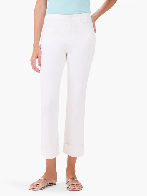 Mid Rise Straight Roll Cuff Cropped Jeans