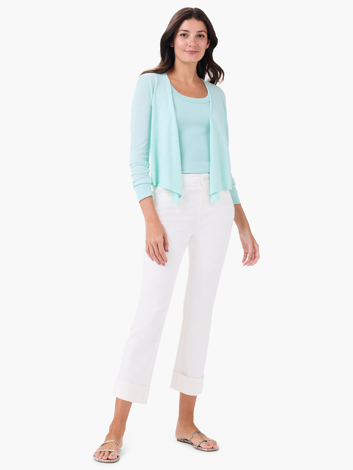Mid Rise Straight Roll Cuff Cropped Jeans