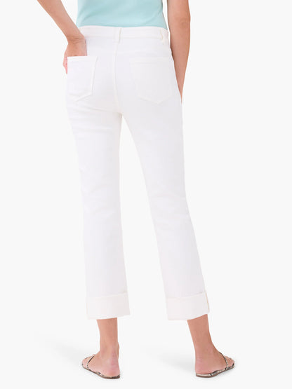 Mid Rise Straight Roll Cuff Cropped Jeans