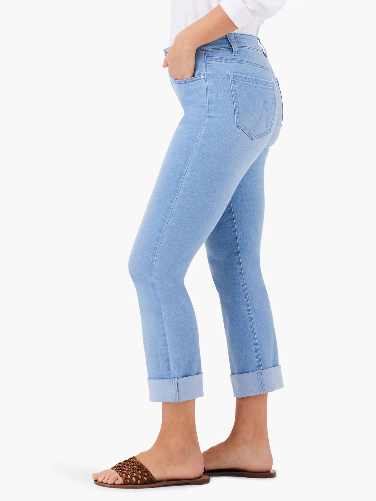 Mid Rise Straight Roll Cuff Cropped Jeans