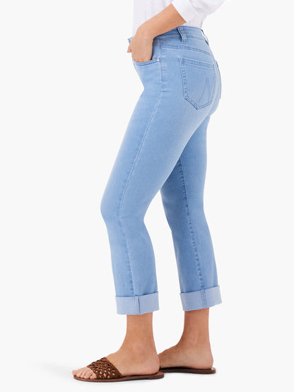 Mid Rise Straight Roll Cuff Cropped Jeans
