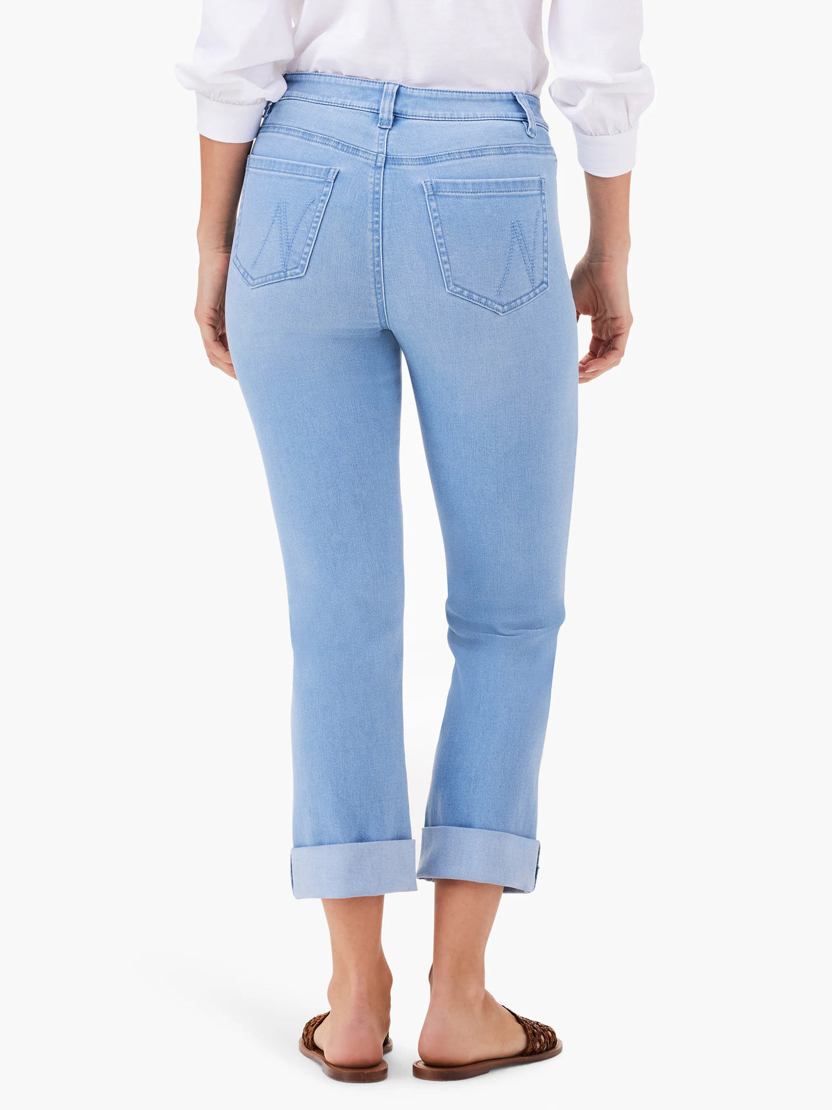 Mid Rise Straight Roll Cuff Cropped Jeans