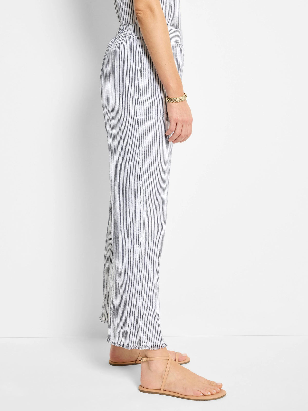 Pinstripe Gauze Wide Leg Ankle Pant