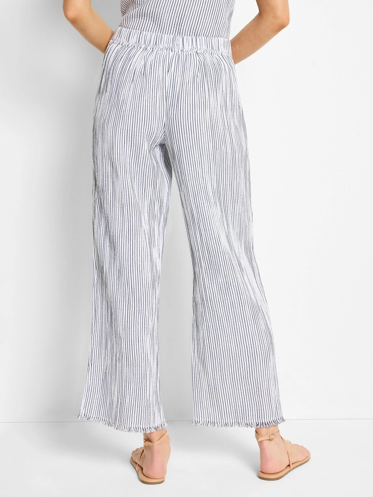 Pinstripe Gauze Wide Leg Ankle Pant