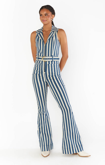 Jacksonville Jumpsuit ~ Sand N Sea Stripe Denim