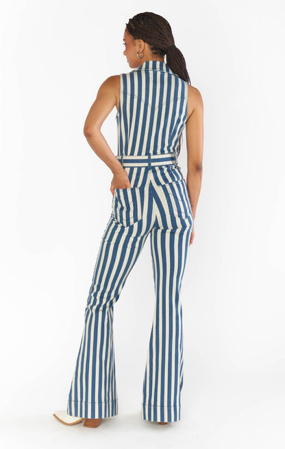 Jacksonville Jumpsuit ~ Sand N Sea Stripe Denim