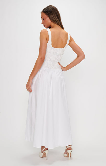 Bradshaw Maxi Dress ~ Rosette Mesh White