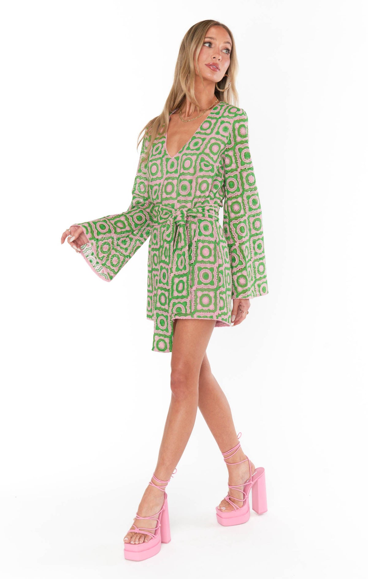 Treasure Mini Dress ~ Flower Power Pink  Crochet