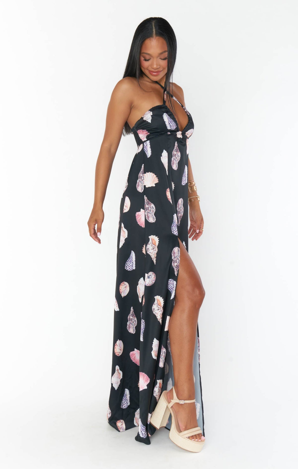 Milos Maxi Dress ~ Black Shell Luxe Satin