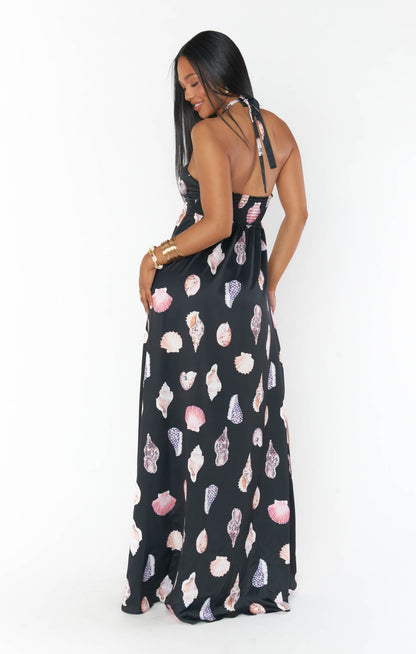 Milos Maxi Dress ~ Black Shell Luxe Satin