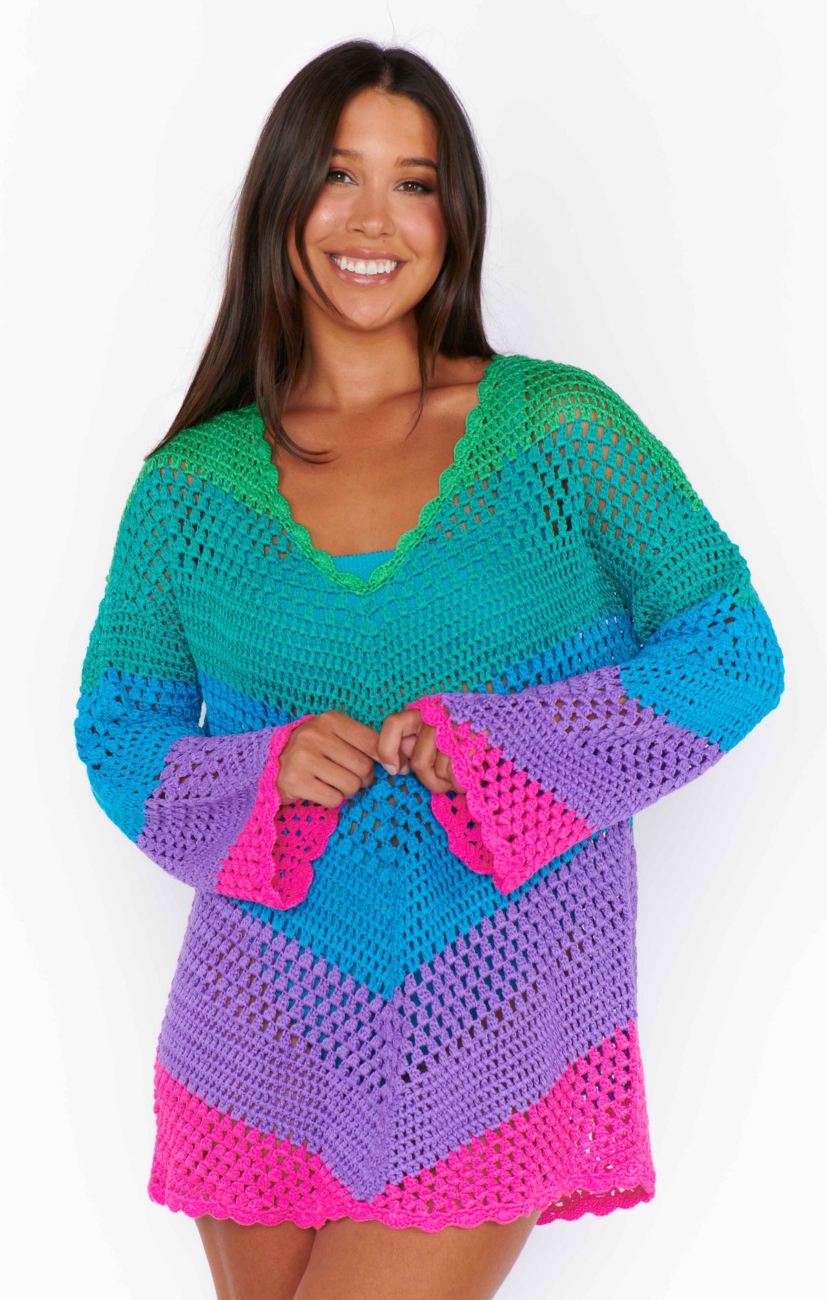 Paula V Neck Pullover ~ Chevron Stripe Crochet