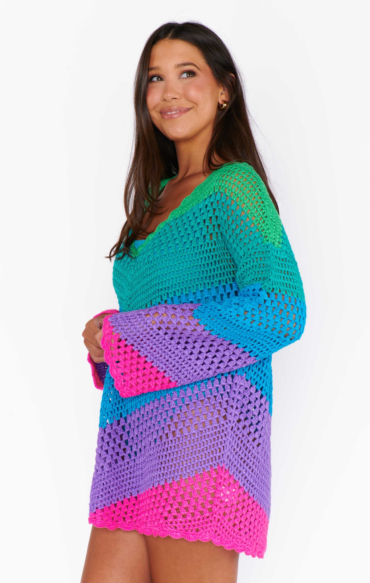 Paula V Neck Pullover ~ Chevron Stripe Crochet